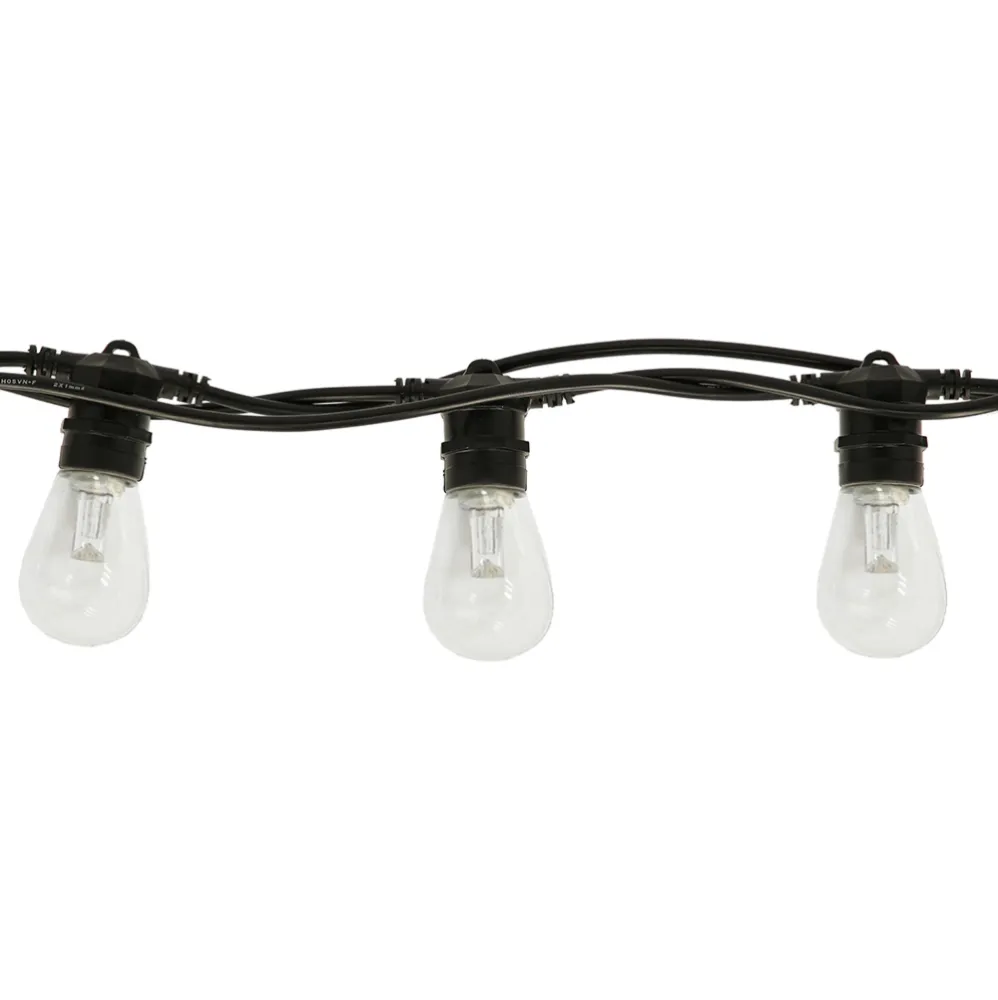 Ghirlanda Luminoasa 15M cu 24 Becuri LED E27, 2W, Cablu Negru, Lumina Calda, Conectabila 300M, de Exterior