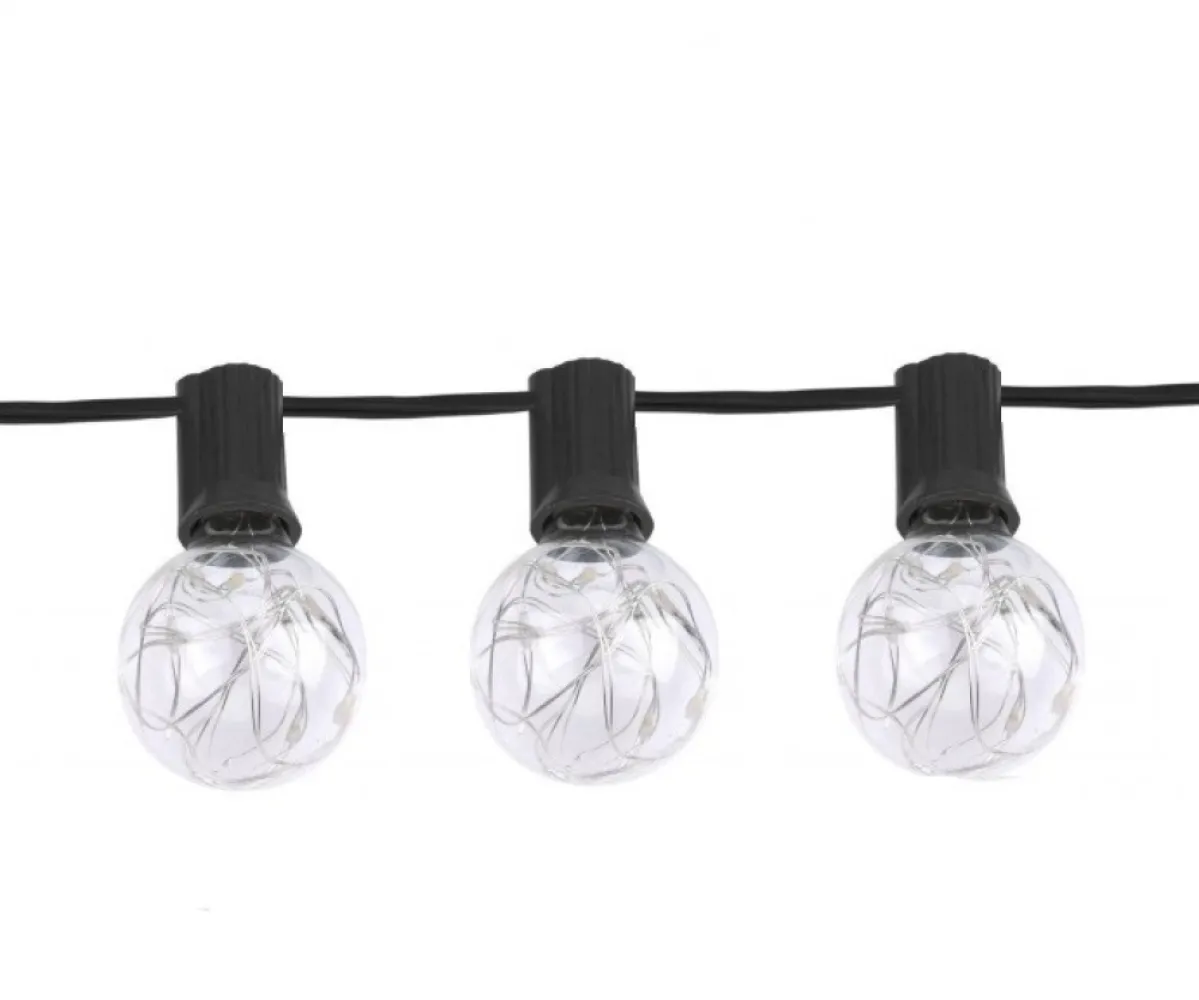 Ghirlanda Luminoasa 10M cu 25 Becuri cu MiniLEDuri + 1 Bec Cadou, Cablu Negru, Lumina Calda, de Exterior