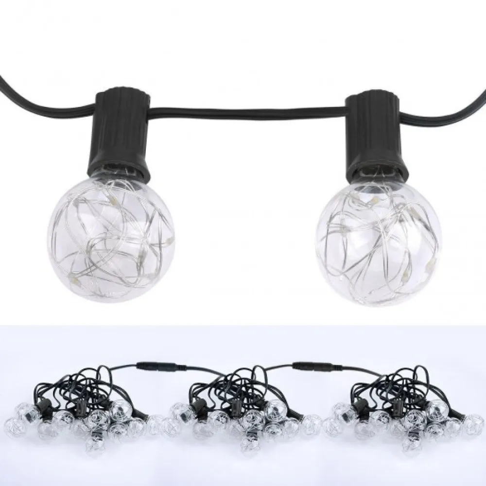Ghirlanda Luminoasa 10M cu 25 Becuri cu MiniLEDuri + 1 Bec Cadou, Cablu Negru, Lumina Calda, de Exterior