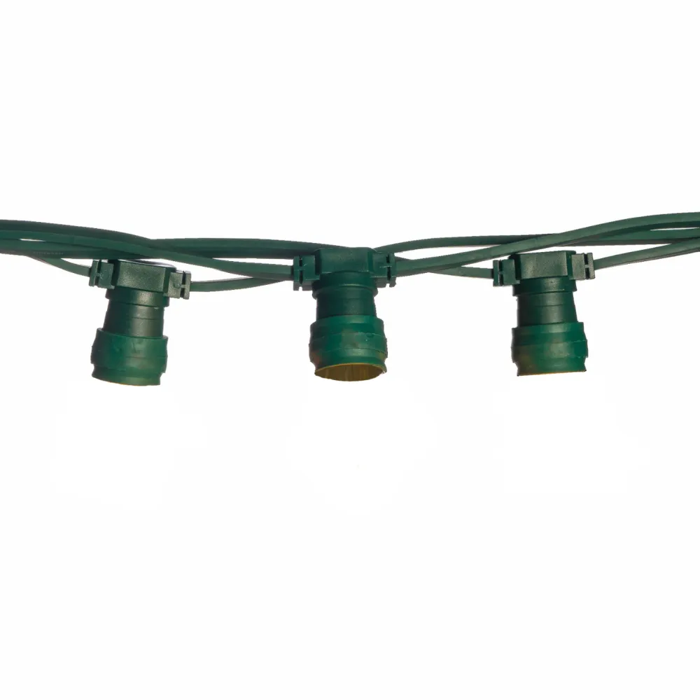 Cablu Plat Ghirlanda Luminoasa 10M cu 20 Fasunguri E27, Cablu Verde Inchis, Conectabil Max 2000W, De Exterior