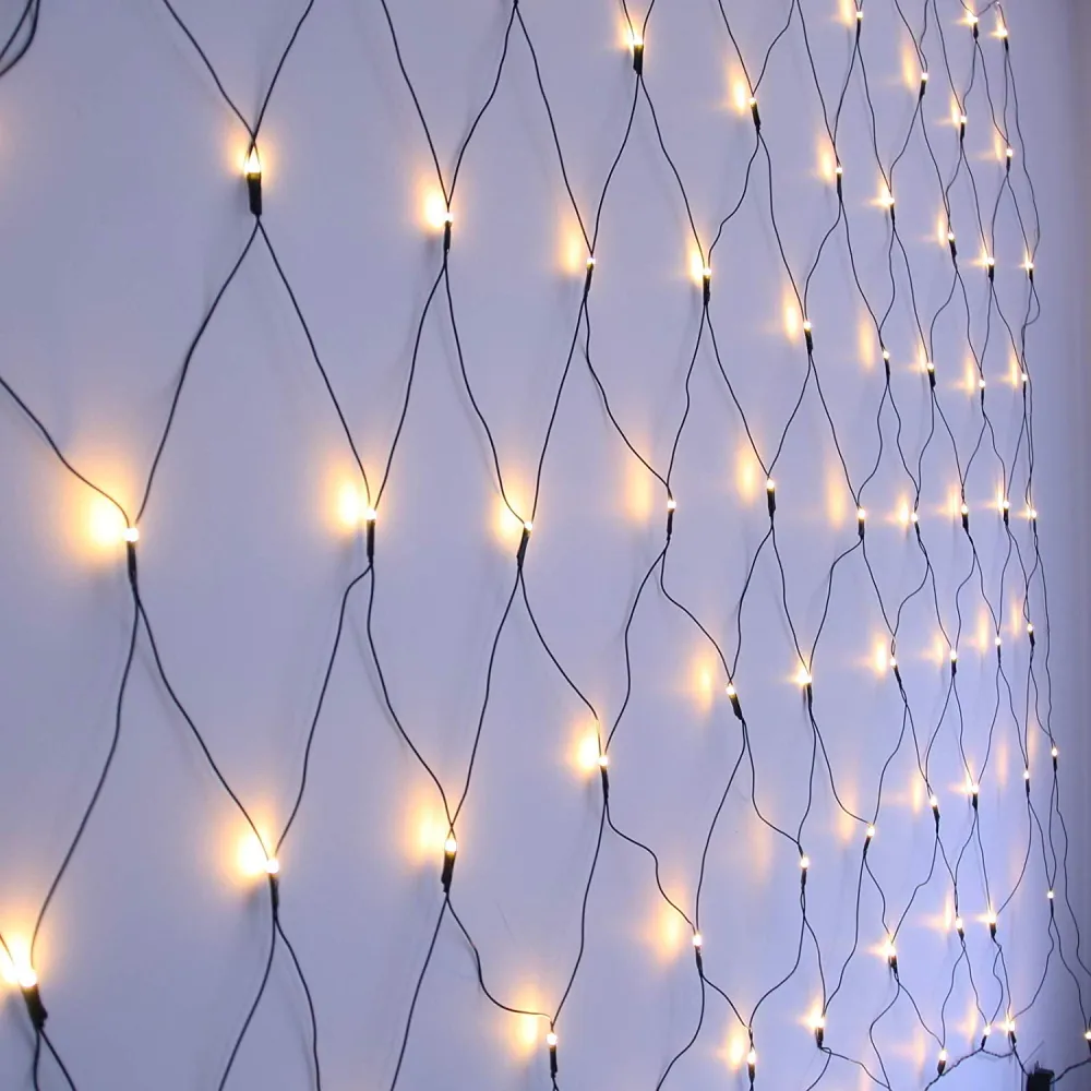 Plasa Luminoasa 3M x 2M, 240 LEDuri, 8 Programe, Cablu Negru, Lumina Rece, de Exterior