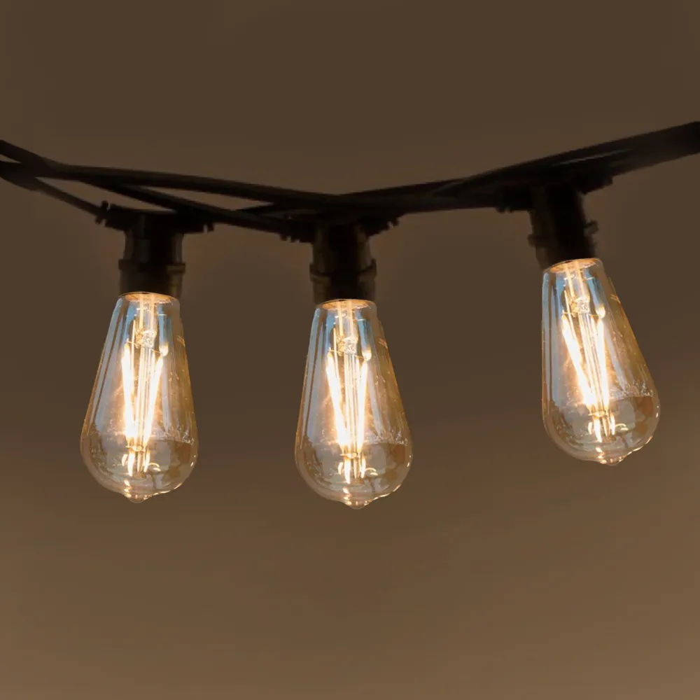 Ghirlanda Luminoasa 5M cu 10 Becuri LED Mari, E27, 2W, Dimabile, Cablu Negru, Lumina Calda, Conectabila 80M, de Exterior