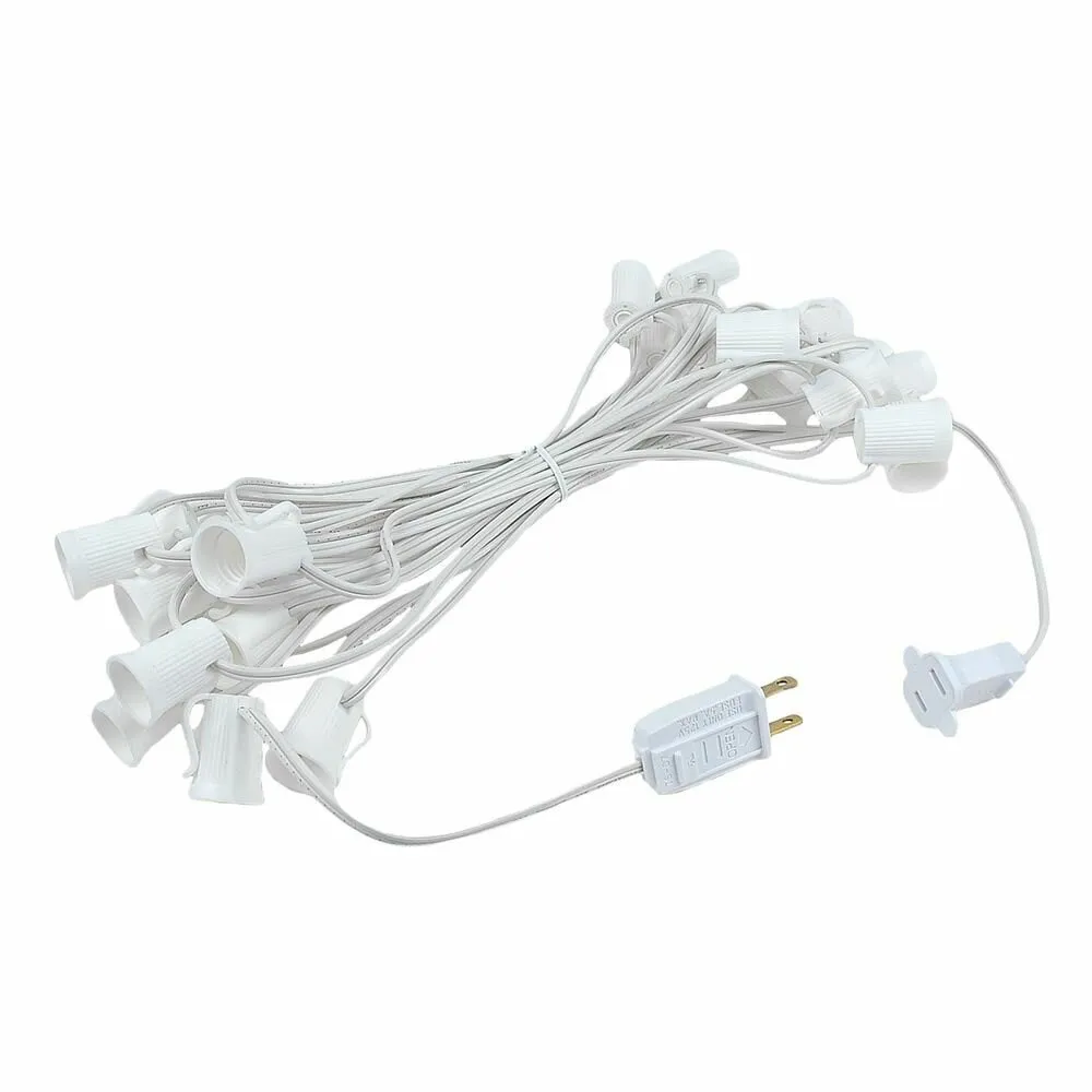 Ghirlanda Luminoasa 15M cu 50 Becuri Incandescente, E12, 7W + 5 Becuri Cadou, Cablu Alb, Lumina Foarte Calda, Conectabila 30M, de Exterior