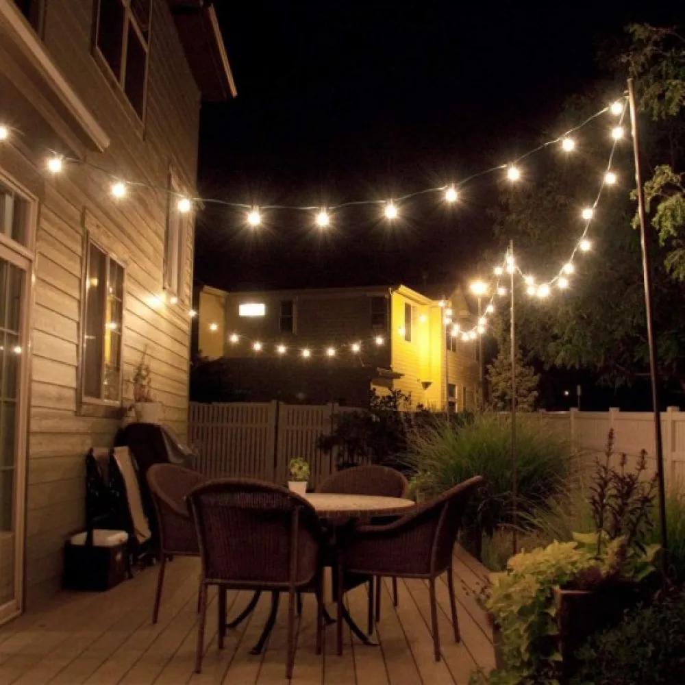 Ghirlanda Luminoasa 15M cu 50 Becuri LED, E12, 1W, Cablu Negru, Lumina Calda, Conectabila 210M, de Exterior
