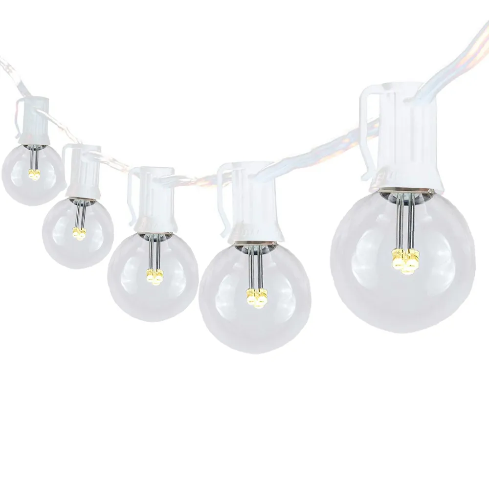 Ghirlanda Luminoasa 15M cu 50 Becuri LED din Sticla, E12, 1W, Cablu Alb, Lumina Calda, Conectabila 210M, de Exterior