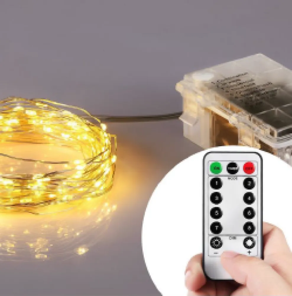 Ghirlanda Luminoasa Decorativa din Cupru 20m cu 200 LEDuri, Lumina Calda, cu Baterii si Telecomanda, de Exterior