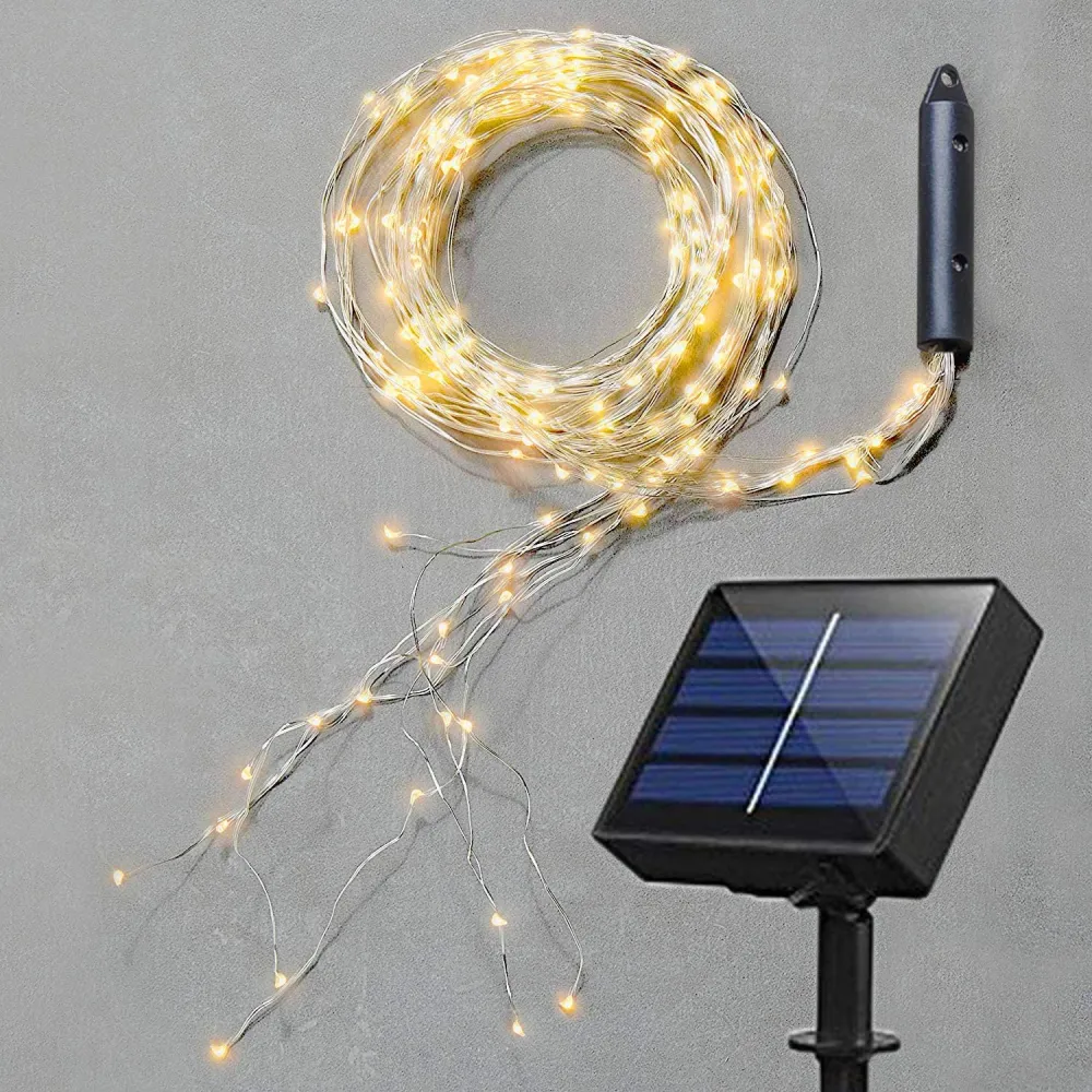 Ghirlanda Luminoasa Solara Cascada din Cupru 2M cu 300 LED-uri, Lumina Calda