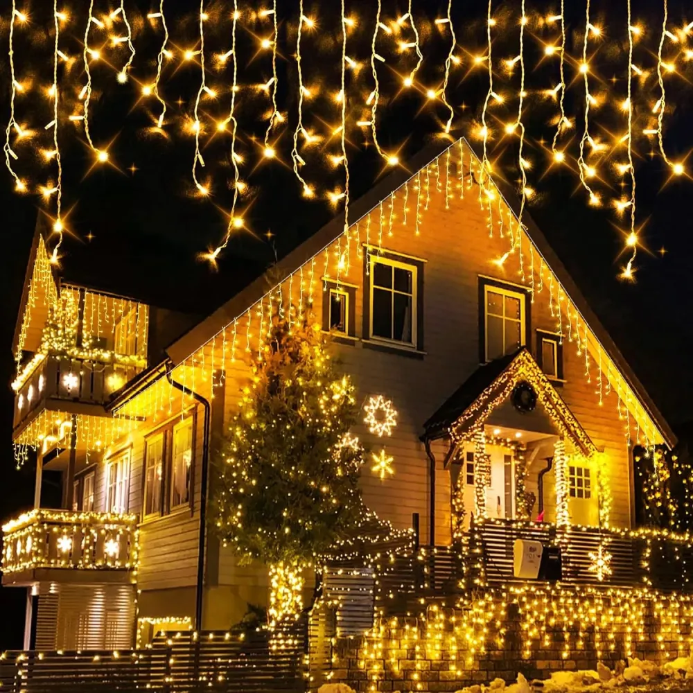Perdea Luminoasa 4M x 0.4M, 0.5M, 0.6M, 96 LEDuri, Cablu Transparent, Lumina Calda, Conectabila 12M, de Exterior