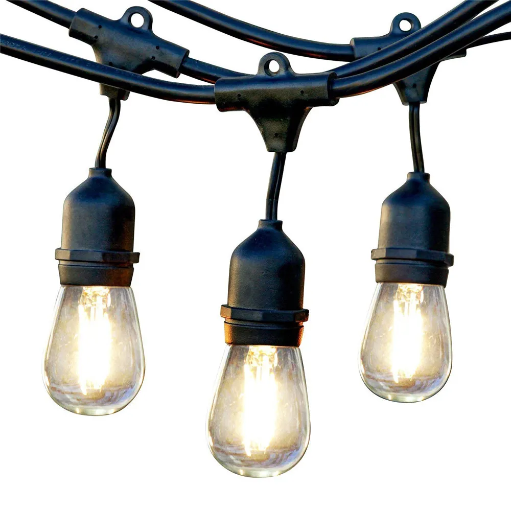 Ghirlanda Luminoasa 15M cu 15 Becuri LED, E27, 4W, Cablu Negru, Lumina Foarte Calda, Conectabila 240M, de Exterior
