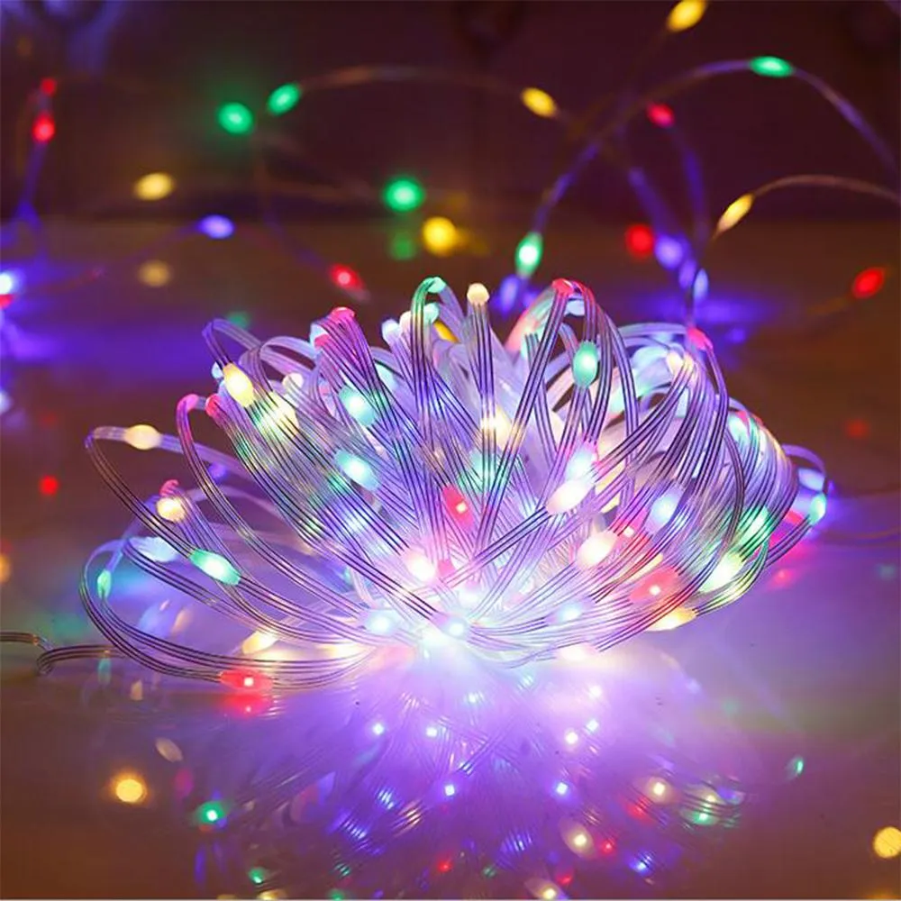 Ghirlanda Luminoasa Decorativa din Cupru 40M cu 444 LEDuri, Cablu Transparent, 8 Programe, Lumina Colorata, de Exterior