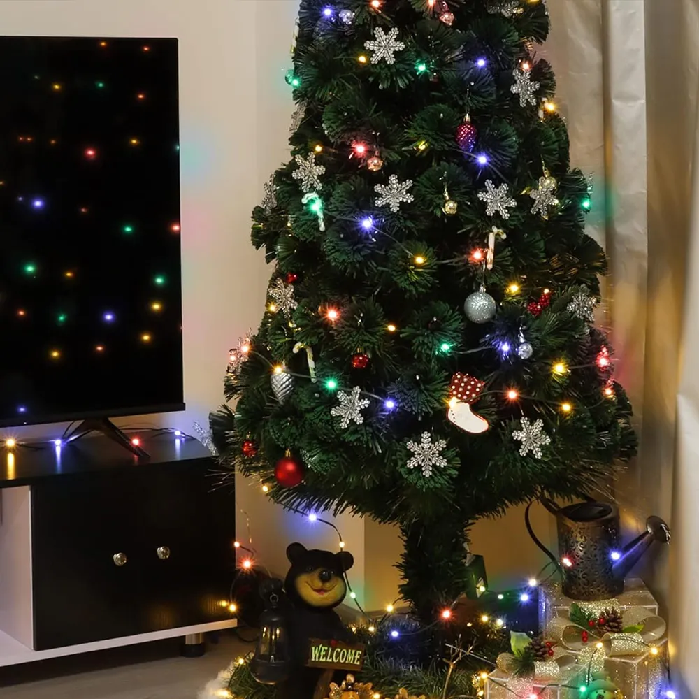 Ghirlanda Luminoasa Decorativa din Cupru 40M cu 444 LEDuri, Cablu Transparent, 8 Programe, Lumina Colorata, de Exterior