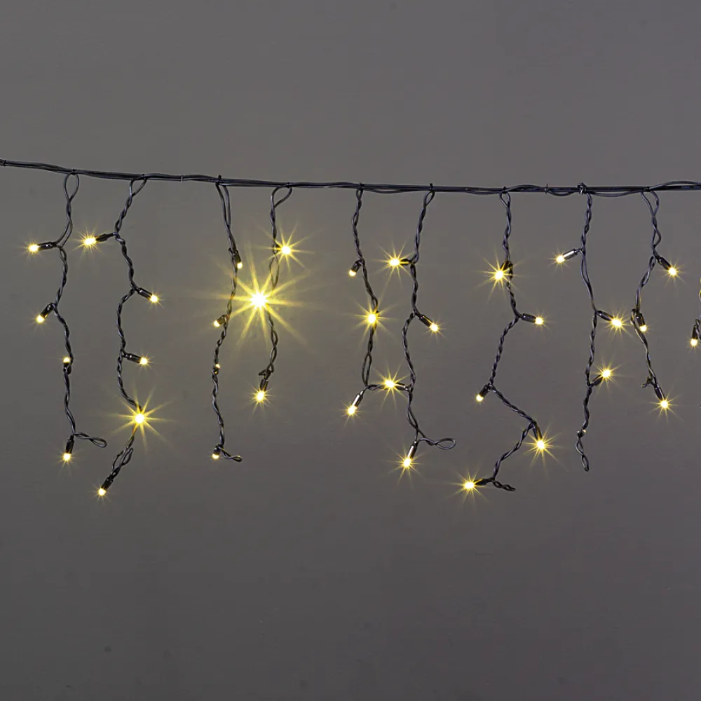 Perdea Luminoasa cu Franjuri 3.25M x 0.25M / 0.45M, 80 LEDuri, 8 Programe, Cablu Negru, Lumina Calda, Conectabila 13M, de Exterior