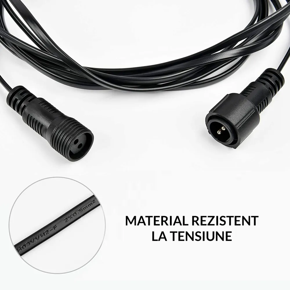 Ghirlanda Luminoasa 10M cu 25 Becuri LED, E12, 1W, Cablu Negru, Lumina Calda, de Exterior