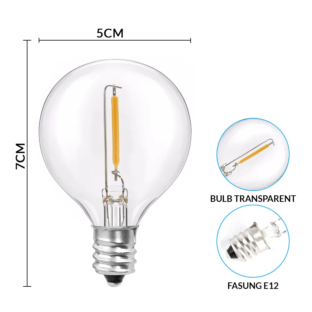 Ghirlanda Luminoasa 15M cu 50 Becuri LED, E12, 1W, Cablu Negru, Lumina Calda, Conectabila 210M, de Exterior