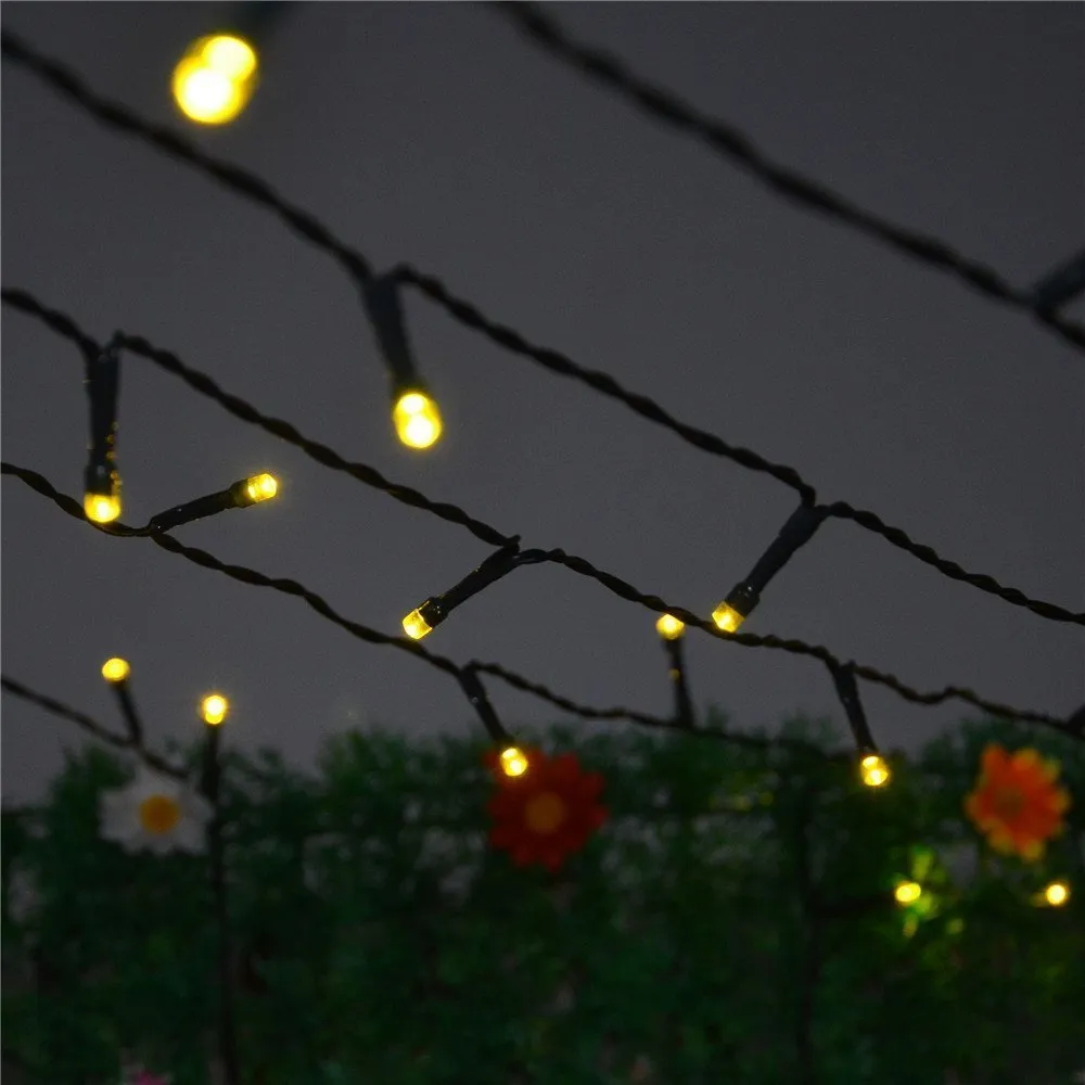 Ghirlanda Luminoasa Solara 10M cu 100 LEDuri, 8 Programe, Lumina Calda