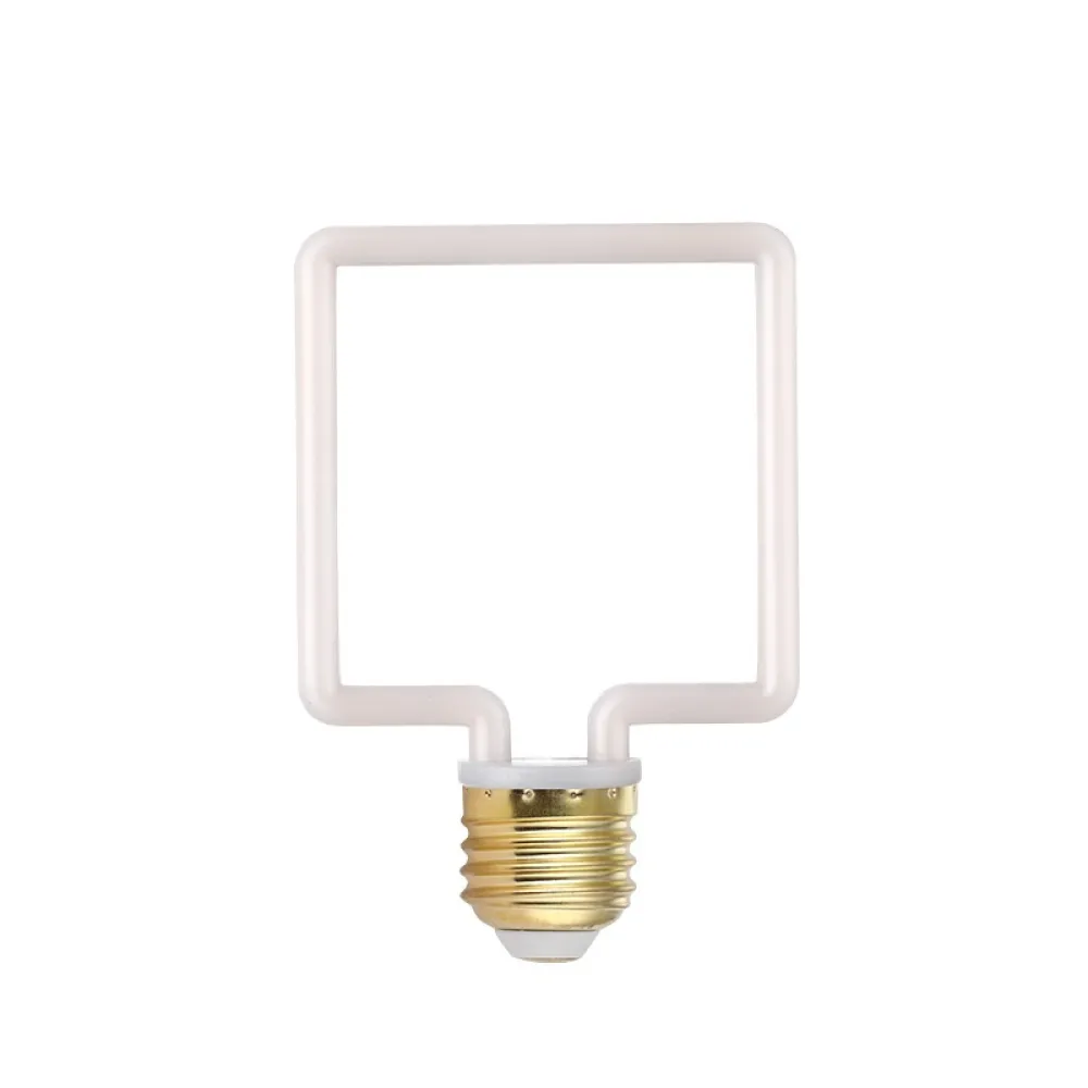 Bec LED cu Efect Neon 4W, din Plastic, Dimabil, E27, Patrat, Lumina Foarte Calda, de Exterior