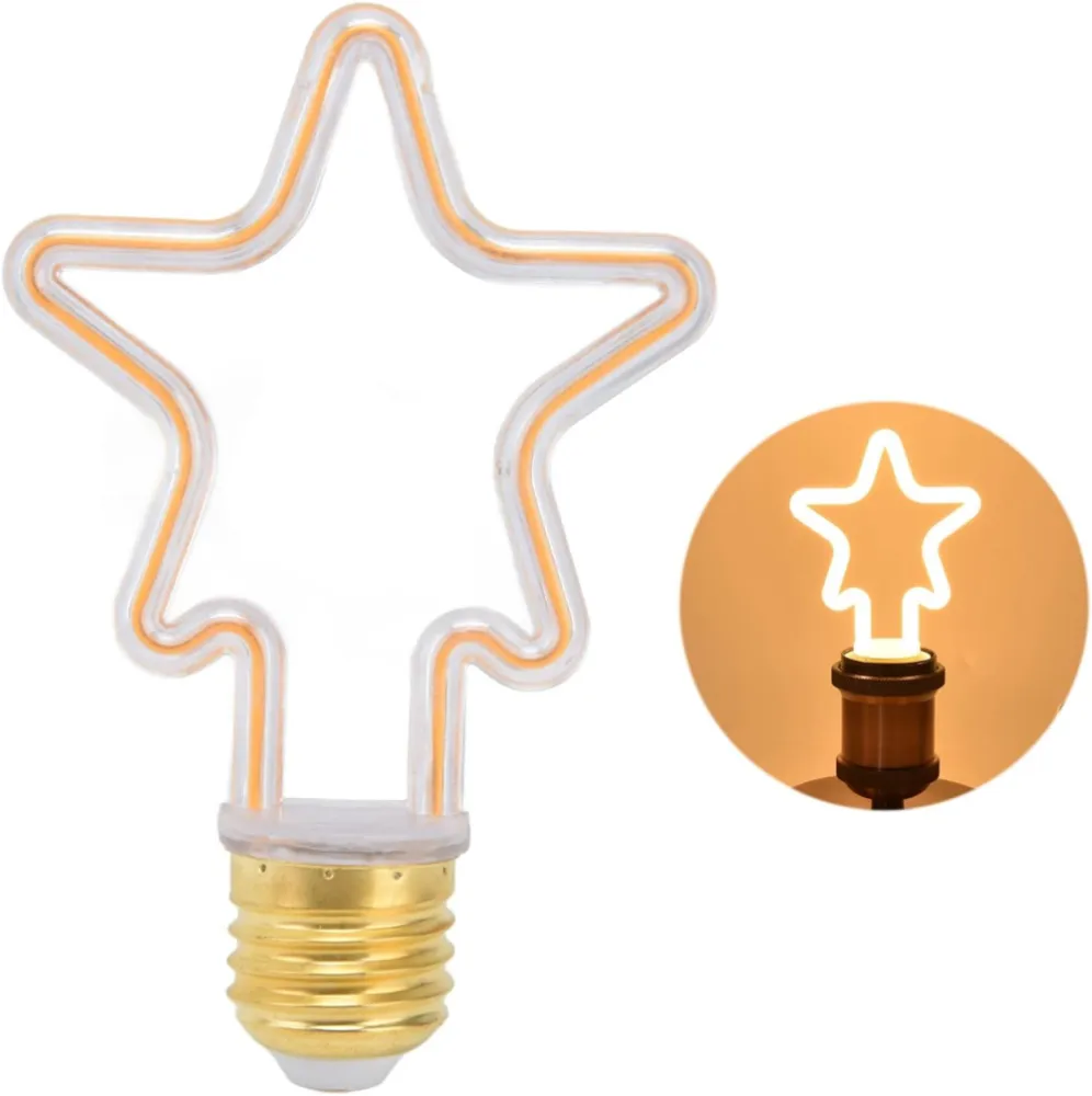 Bec LED cu Efect Neon 4W, din Plastic, E27, Stea, Lumina Calda