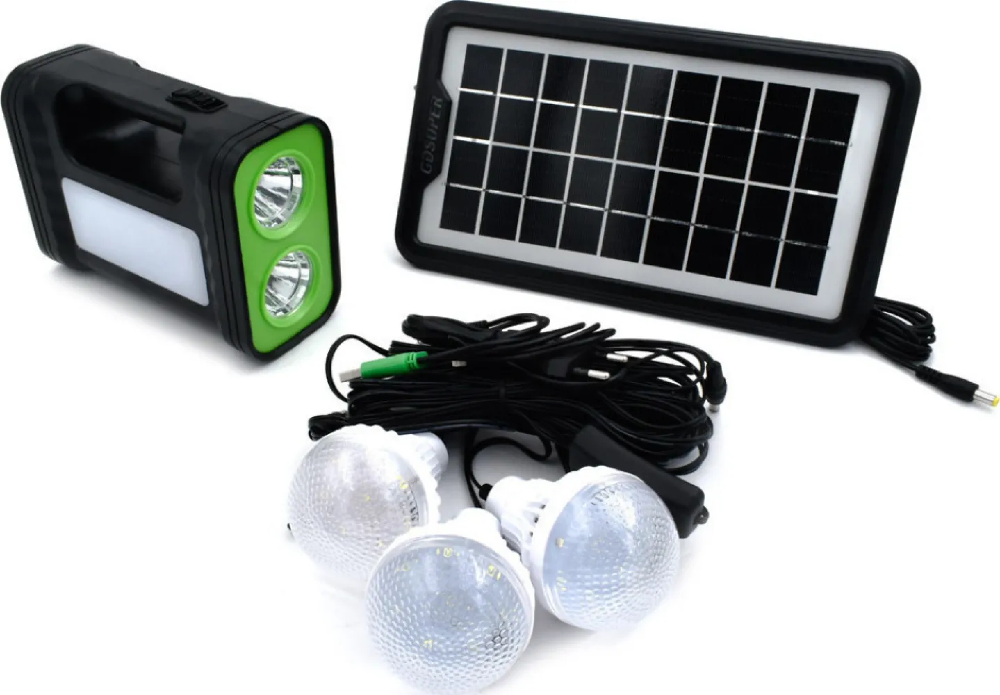Kit Solar de Urgenta cu Acumulator, Lanterna, USB si 3 Becuri LED