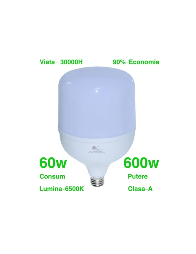 Bec Mare LED Filament, 60W, din Plastic, E27, Lumina Rece, de Interior
