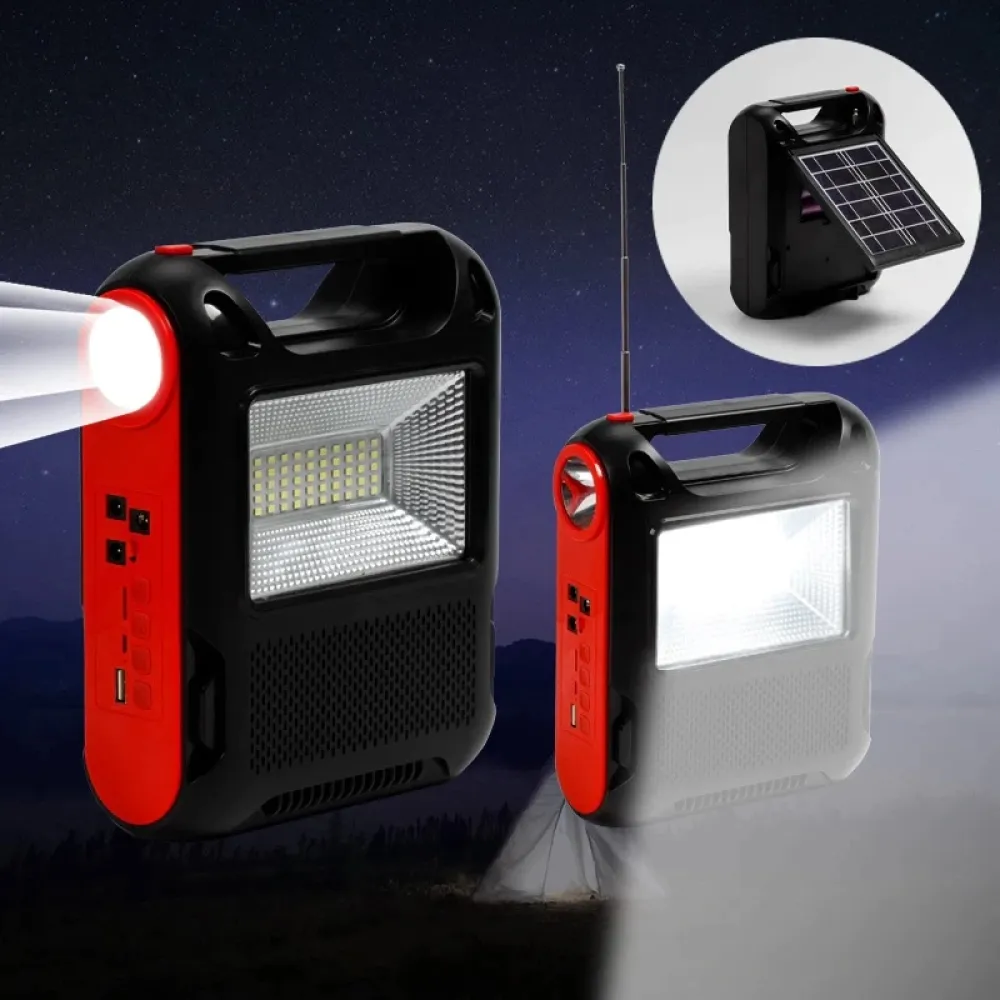 Kit Solar de Urgenta cu Acumulator, Lanterna, USB/TF, FM Radio, MP3, Bluetooth si 3 Becuri LED