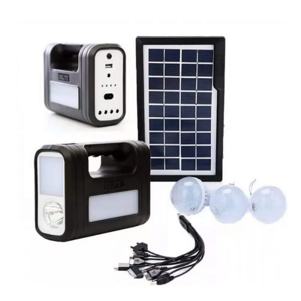 Kit Solar de Urgenta cu Acumulator, Lanterna, 2 Lampi LED, USB si 3 Becuri LED