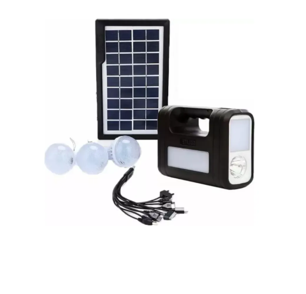 Kit Solar de Urgenta cu Acumulator, Lanterna, 2 Lampi LED, USB si 3 Becuri LED