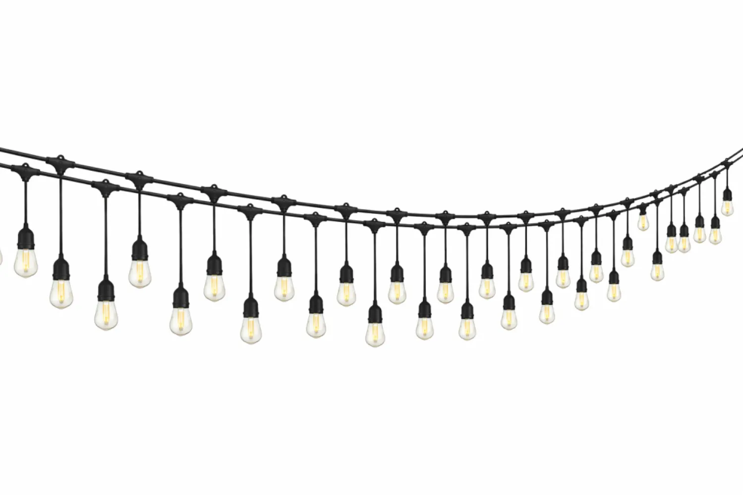 Ghirlandă Luminoasă 15M cu 15 Becuri Bec 4 LEDuri Filament, 4W, din Plastic, Dimabil, E27, S14, Lumina Foarte Calda, de Exterior, Cablu Negru cu Pendul de 1m