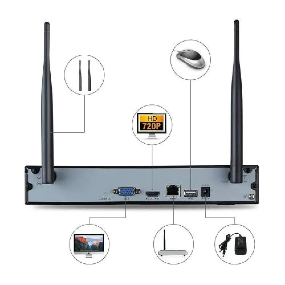 Set 4 Camere de Supraveghere WIFI cu Senzor de Miscare si Alarma, de Exterior