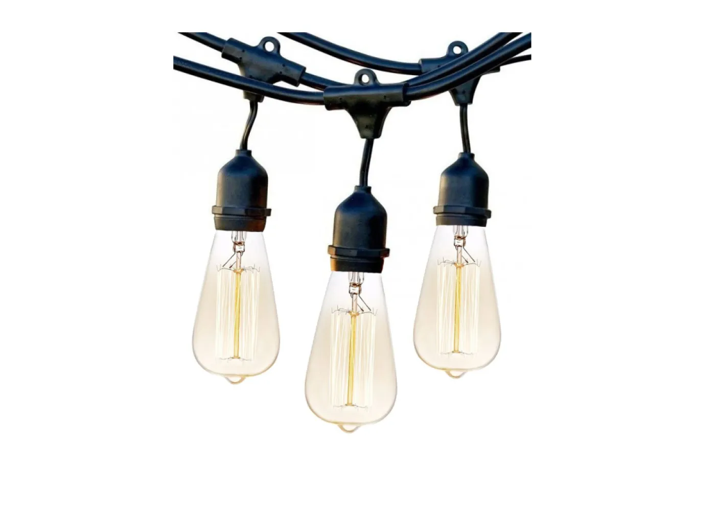 Ghirlandă Luminoasă 20M cu 40 Becuri Bec Incandescent Mare, 25W, Sticla, Dimabil, E27, ST64, Lumina Foarte Calda, de Exterior, Cablu Negru cu Pendul de 10cm.