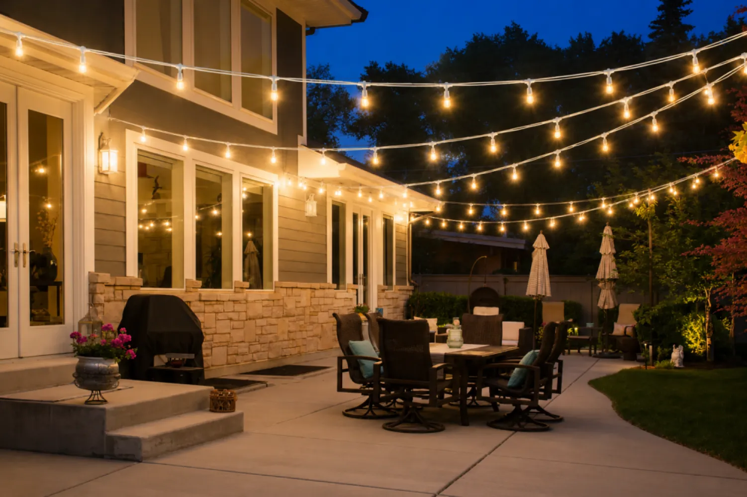 Ghirlandă Luminoasă 25M cu 50 Becuri Bec LED Alb Mat Para, 1W, Din Plastic, Dimabil, E27, S14, Lumina Calda, de Exterior, Cablu Alb cu Pendul de 10cm.