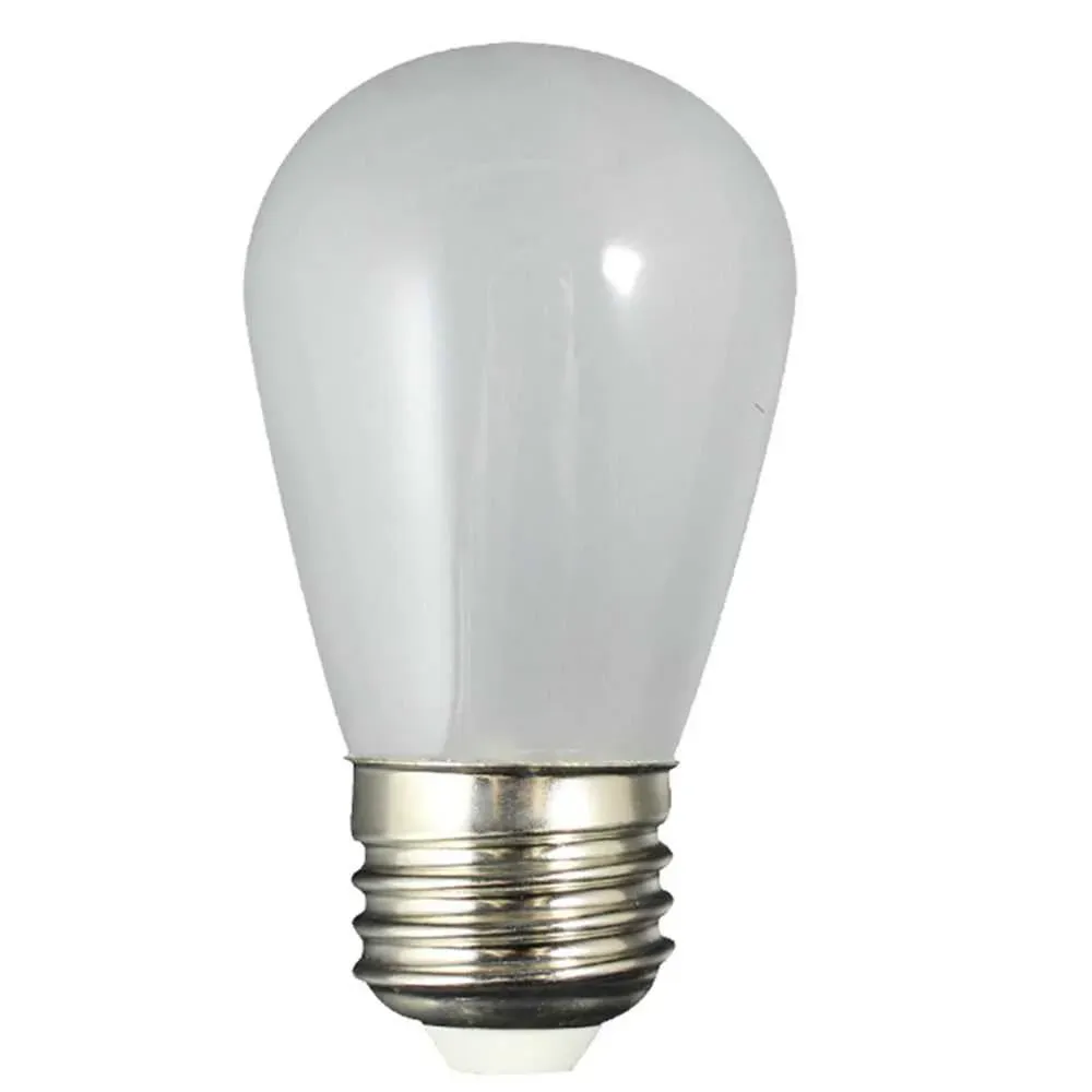 Ghirlandă Luminoasă 25M cu 50 Becuri Bec LED Alb Mat Para, 1W, Din Plastic, Dimabil, E27, S14, Lumina Calda, de Exterior, Cablu Alb cu Pendul de 10cm.