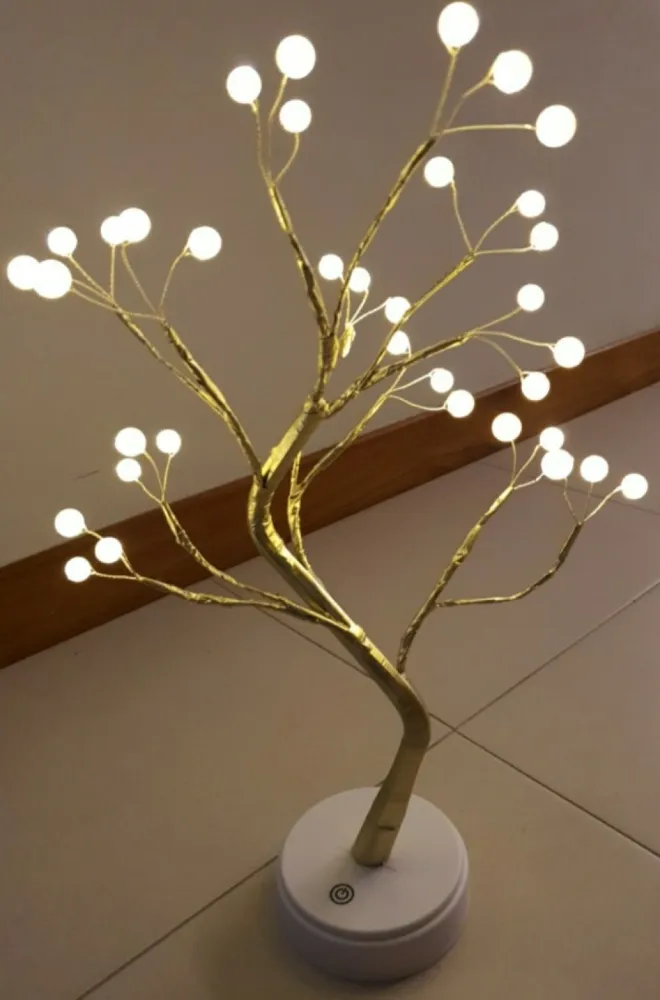 Lampa Decorativa Copac cu 36 Perle LED, Lumina Calda, 45 cm, cu Baterii