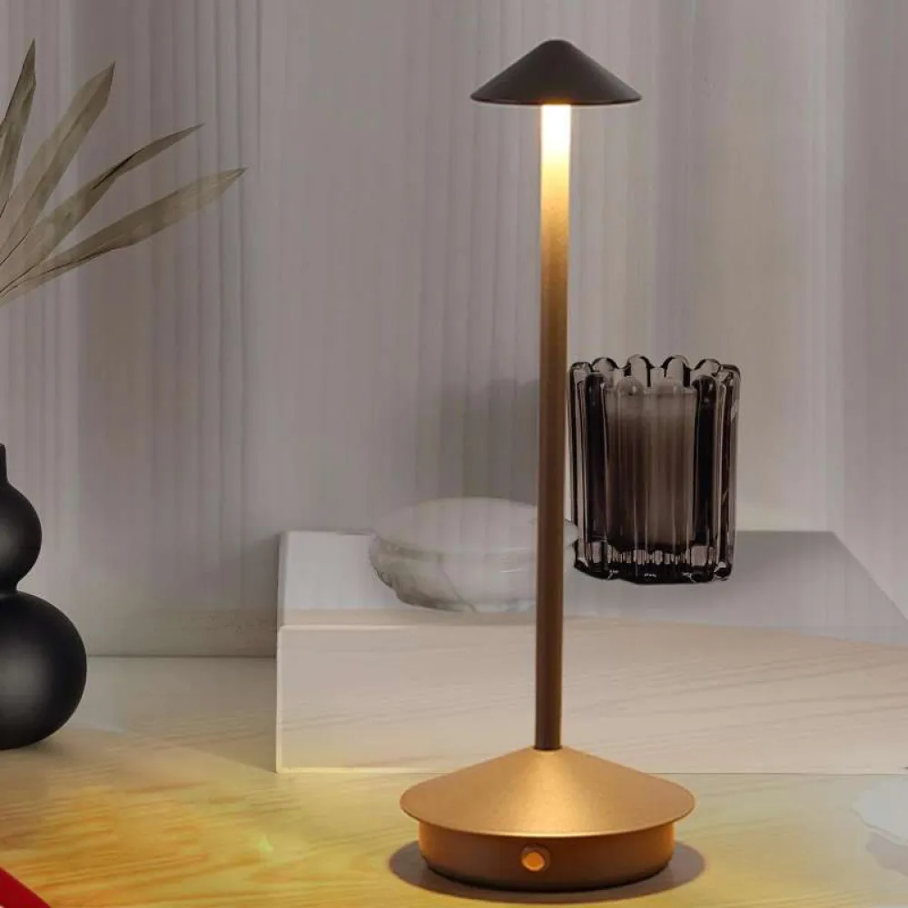 Lampa de masa LED cu Touch, Culoare Neagra, Lumina Calda, de Exterior