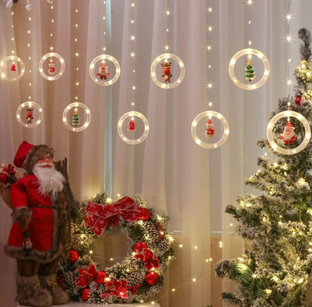 Ghirlanda Luminoasa Decorativa 3M cu 10 Globuri cu Mos Craciun, Cablu Cupru Argintiu, 8 programe, Lumina Calda, Conectabila 15M