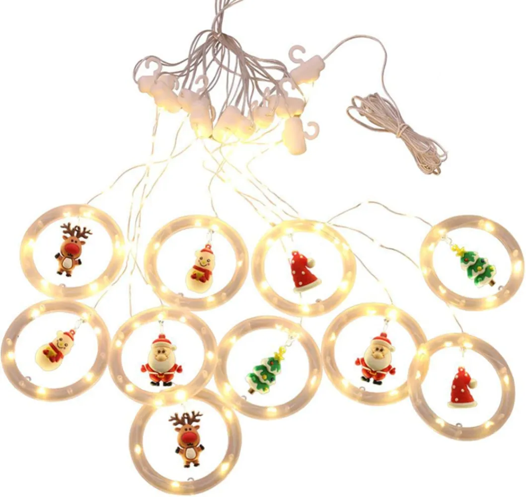 Ghirlanda Luminoasa Decorativa 3M cu 10 Globuri cu Mos Craciun, Cablu Cupru Argintiu, 8 programe, Lumina Calda, Conectabila 15M