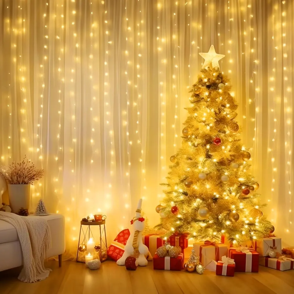 Perdea Luminoasa Decorativa din Cupru Argintiu 5M x 2M, 350 LEDuri, Lumina Foarte Calda