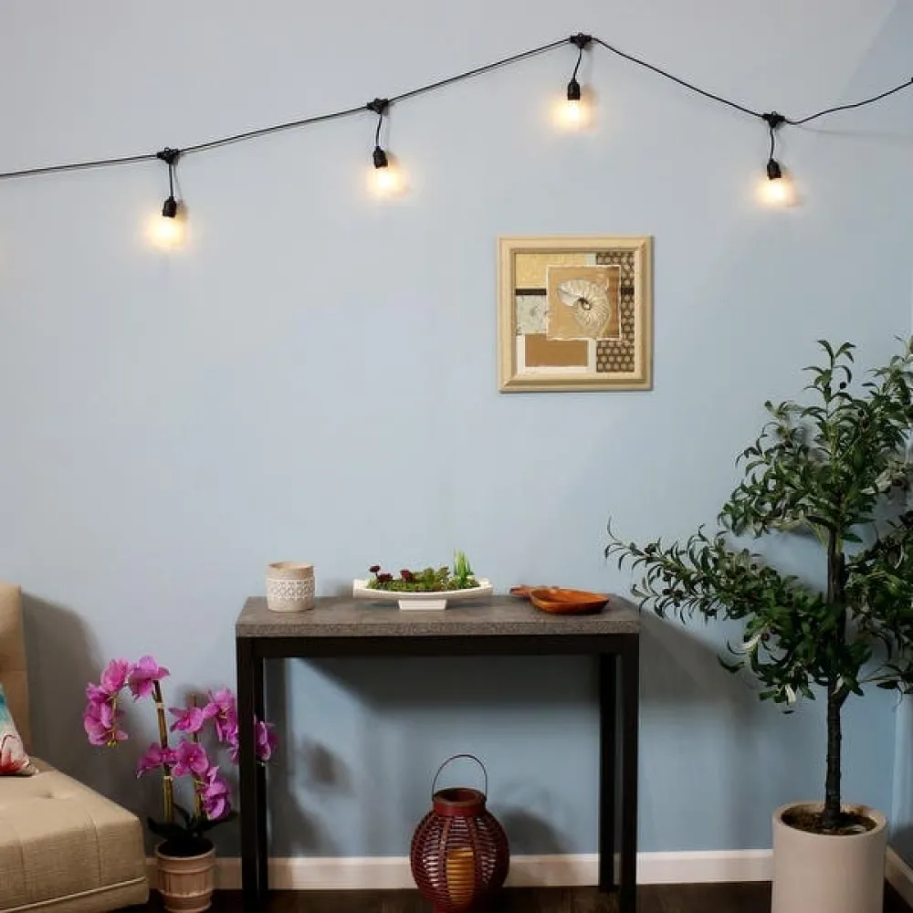 Ghirlanda Luminoasa 40M cu 40 Becuri cu 9 LEDuri, E27, 1W, Cablu cu Pendul Negru, Lumina Foarte Calda, Conectabila 1000M, de Exterior