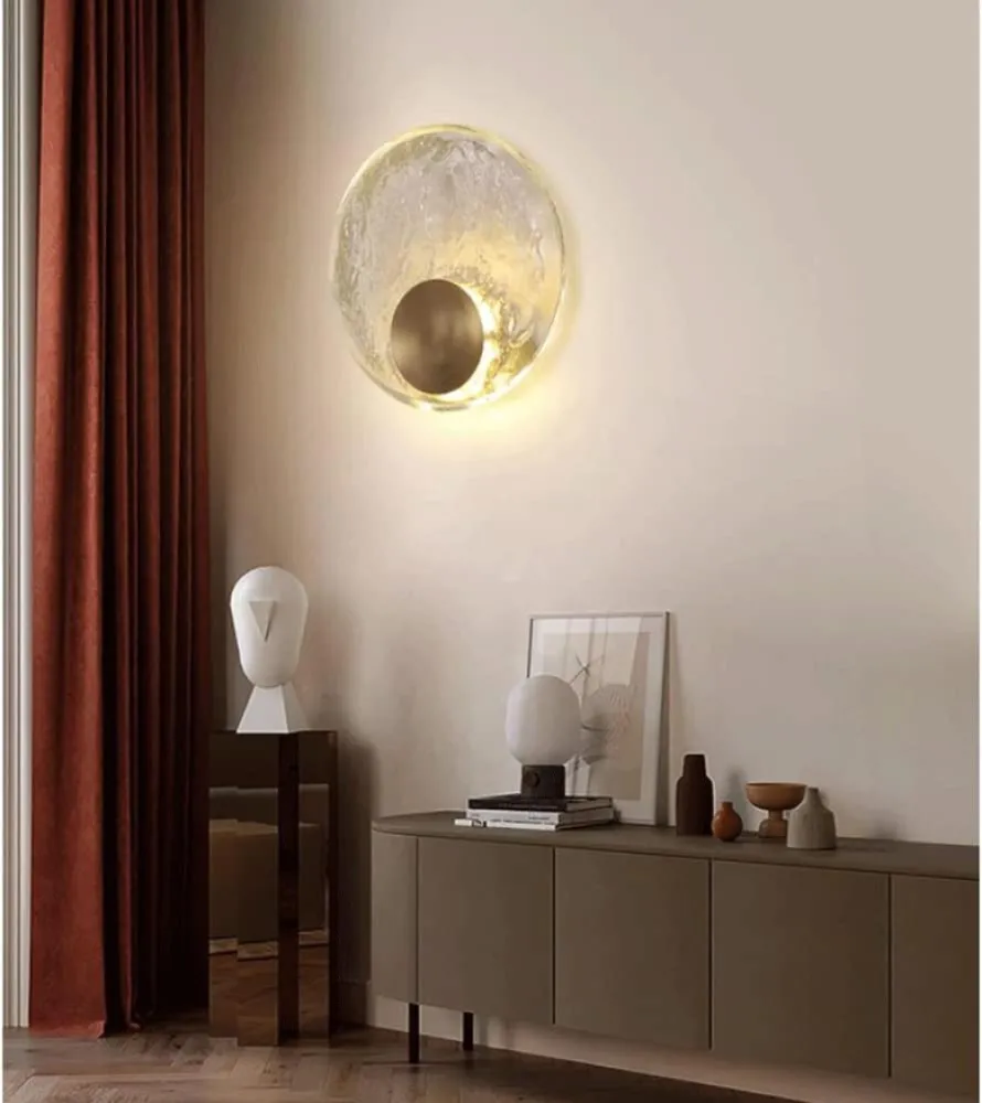 Lampa de Perete cu LED, din Sticla si Cupru Auriu, Lumina Calda, Diametru 20 cm