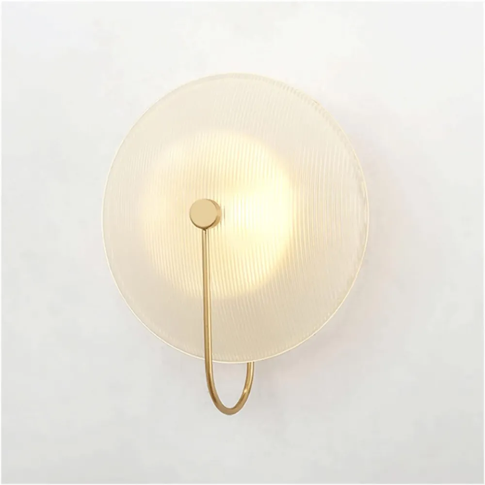 Lampa de Perete cu LED, din Sticla si Suport Auriu, Lumina Calda, Diametru 30 cm
