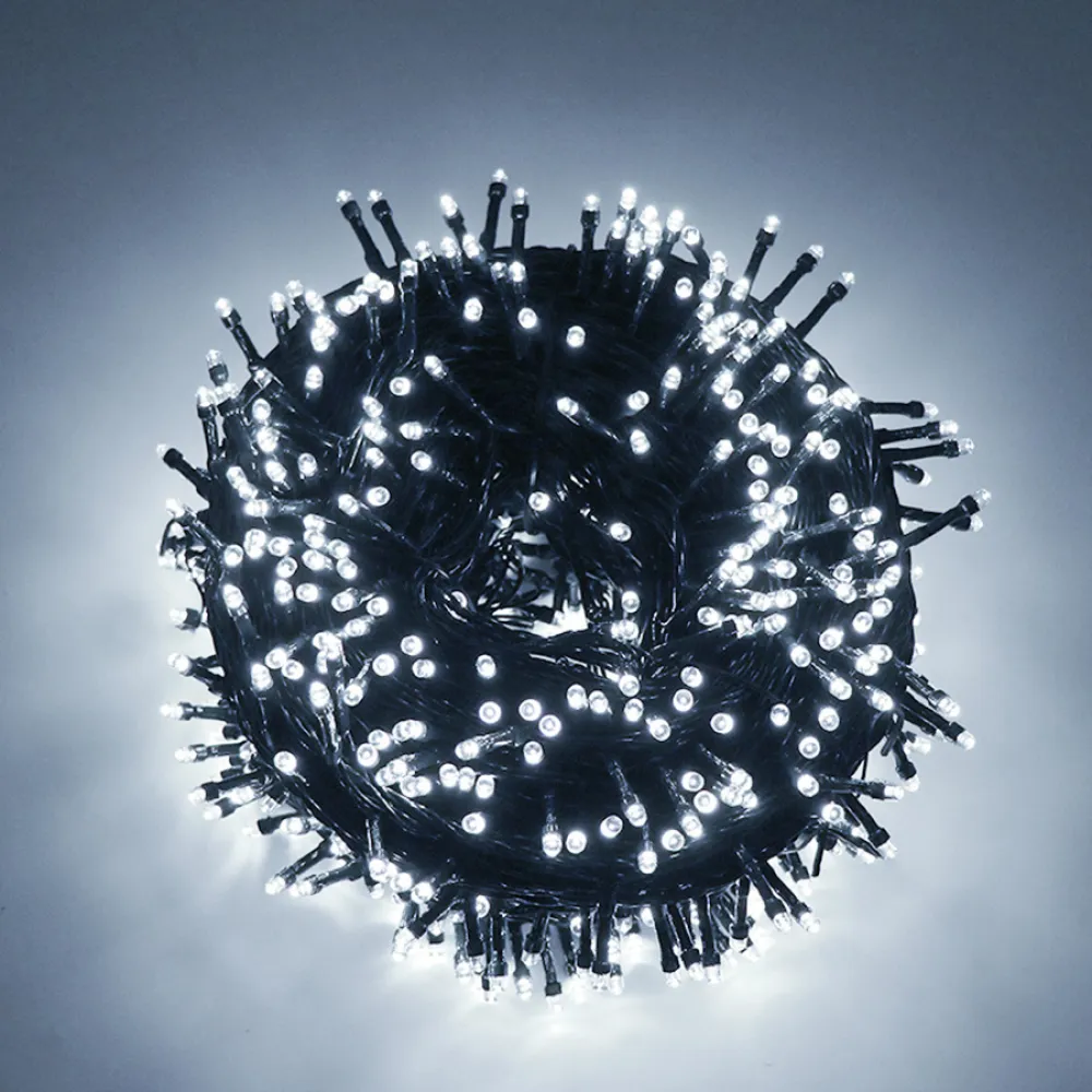 Ghirlanda Luminoasa Decorativa 50M cu 500 LEDuri, Cablu Negru, Lumina Rece, cu Transformator, 8 Programe, de Exterior