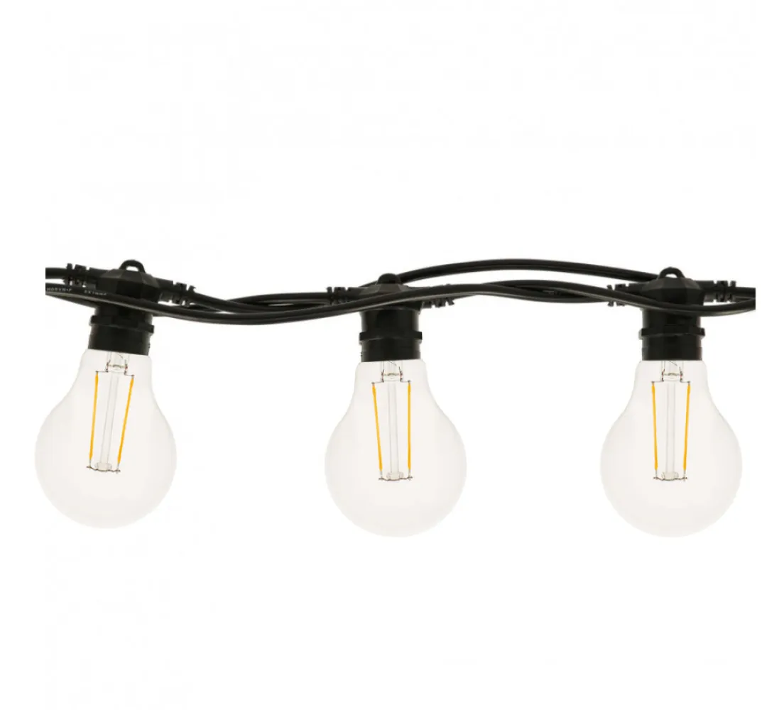 Ghirlanda Luminoasa 10M cu 20 Becuri LED, E27, 2W, Cablu Plat, Negru, Lumina Calda, Conectabila 250M, de Exterior