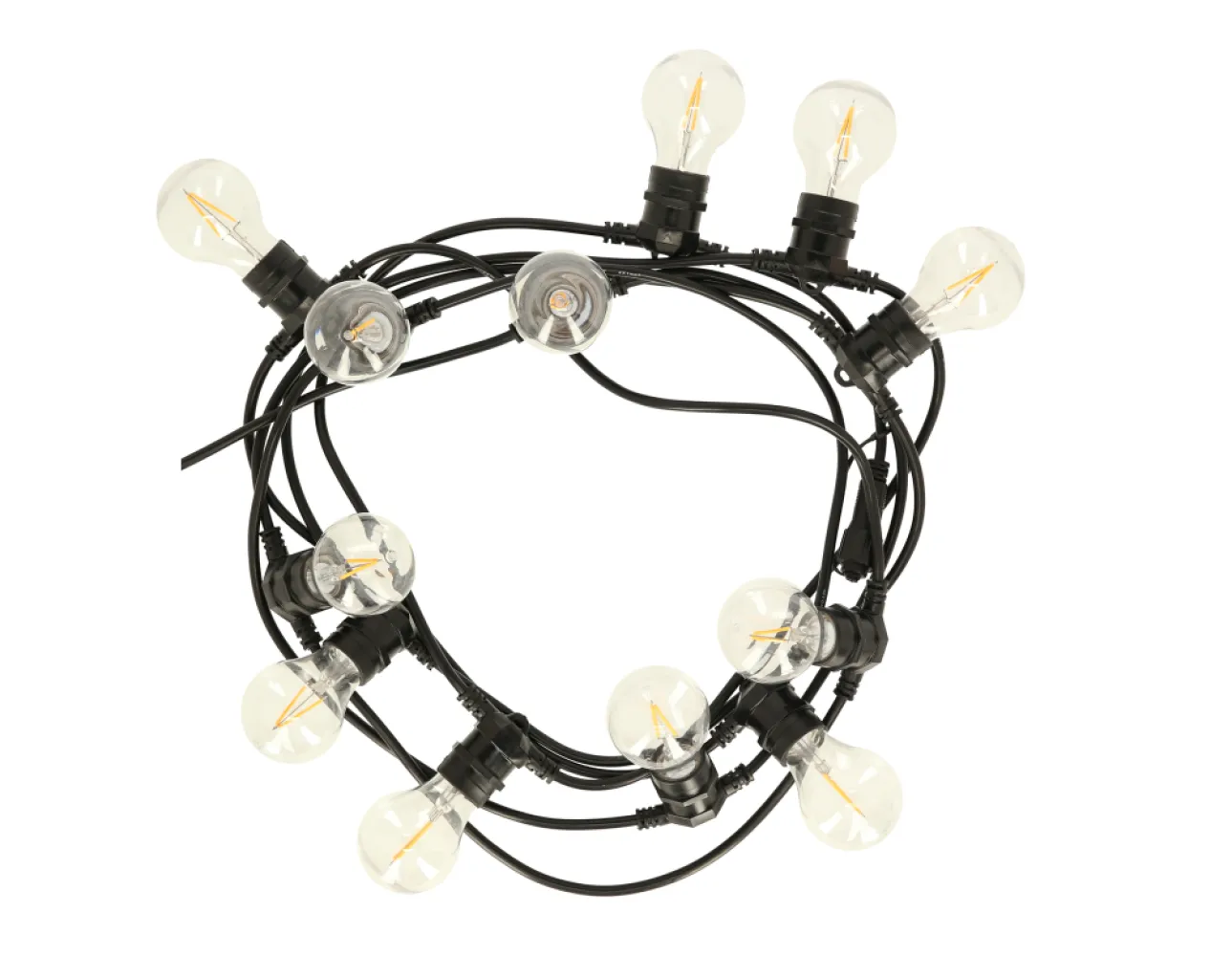 Ghirlanda Luminoasa 10M cu 20 Becuri LED, E27, 2W, Cablu Plat, Negru, Lumina Calda, Conectabila 250M, de Exterior