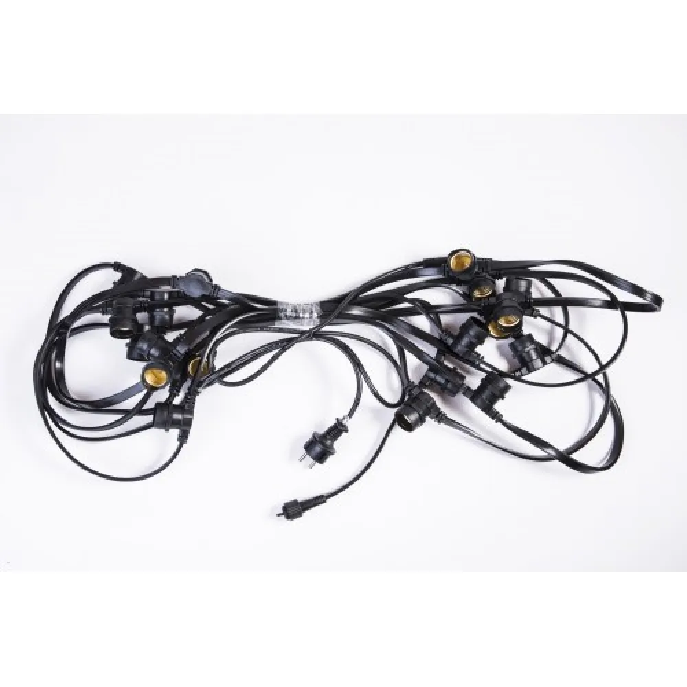 Ghirlanda Luminoasa 10M cu 20 Becuri LED, E27, 2W, Cablu Plat, Negru, Lumina Calda, Conectabila 250M, de Exterior