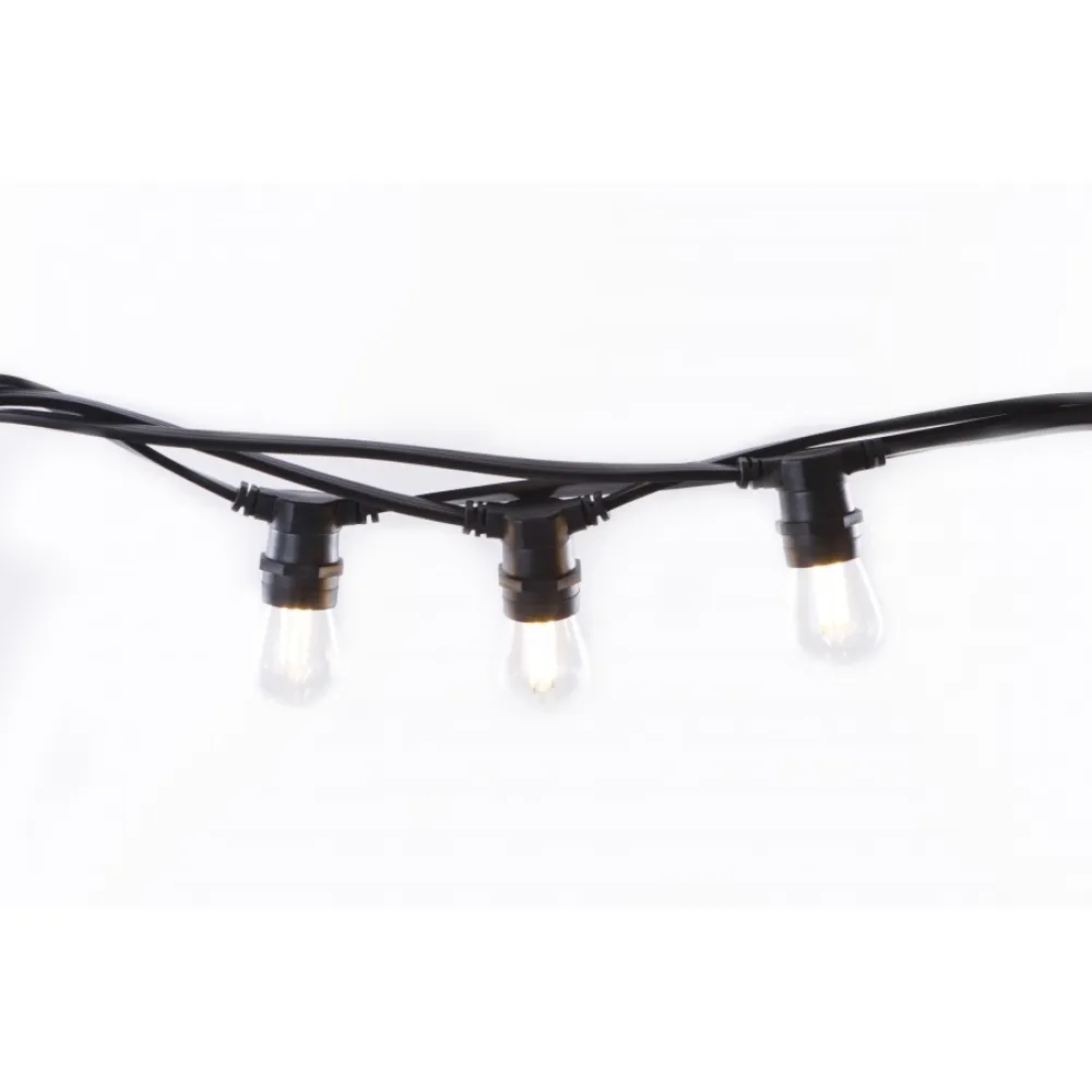 Ghirlanda Luminoasa 15M cu 15 Becuri LED, E27, 4W, Cablu Negru, Lumina Foarte Calda, Conectabila 225M, de Exterior