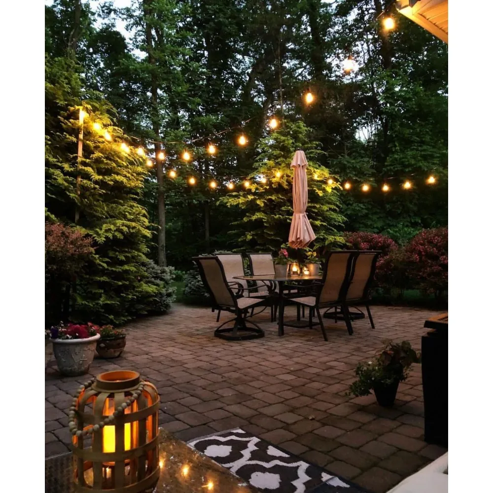 Ghirlanda Luminoasa 15M cu 15 Becuri LED, E27, 4W, Cablu Negru, Lumina Foarte Calda, Conectabila 225M, de Exterior