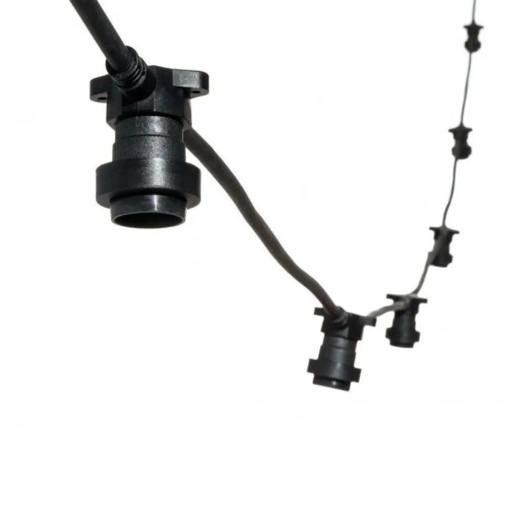 Ghirlanda Luminoasa 15M cu 15 Becuri LED, E27, 4W, Cablu Negru, Lumina Foarte Calda, Conectabila 225M, de Exterior
