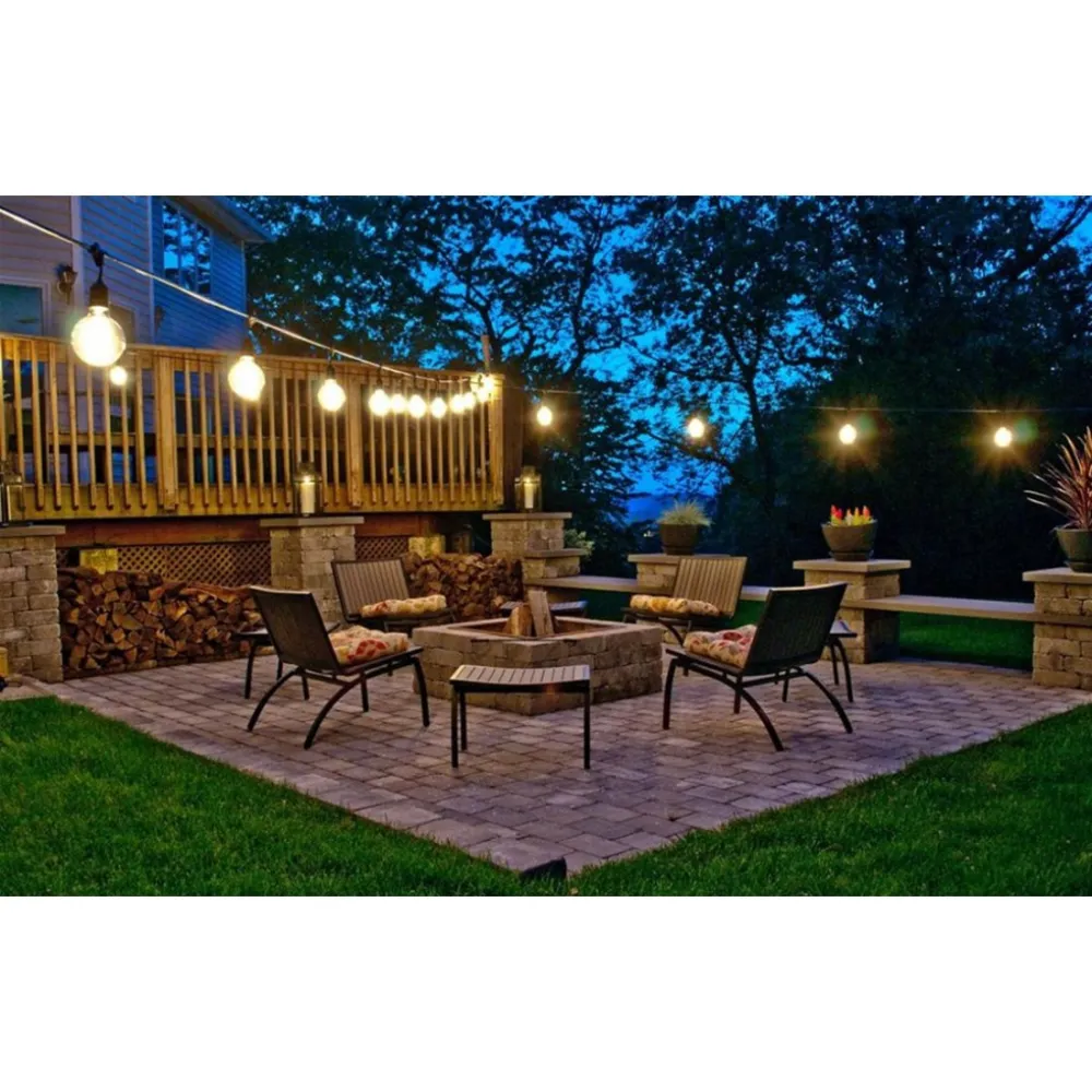Ghirlanda Luminoasa 15M cu 15 Becuri LED Mari, E27, 6W, Cablu Negru cu Pendul, Lumina Foarte Calda, Conectabila 195M, de Exterior