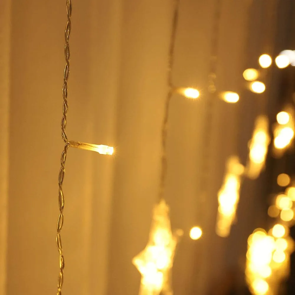 Perdea Luminoasa 2M x 1M, 150 LEDuri, Cablu Transparent, Lumina Calda, Conectabila 14M, de Exterior