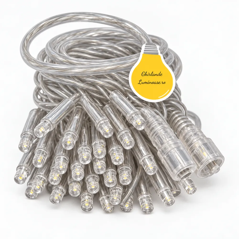 Ghirlanda Luminoasa Decorativa 20M cu 200 LEDuri, Cablu Transparent, Lumina Calda, Conectabila 300M, de Exterior IP65