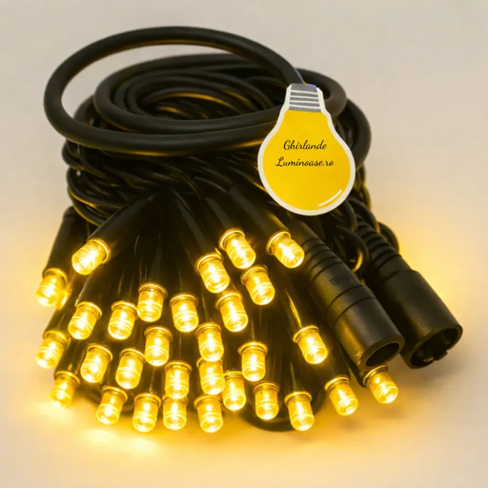 Ghirlanda Luminoasa Decorativa 20M cu 200 LEDuri, Cablu Transparent, Lumina Calda, Conectabila, de Exterior